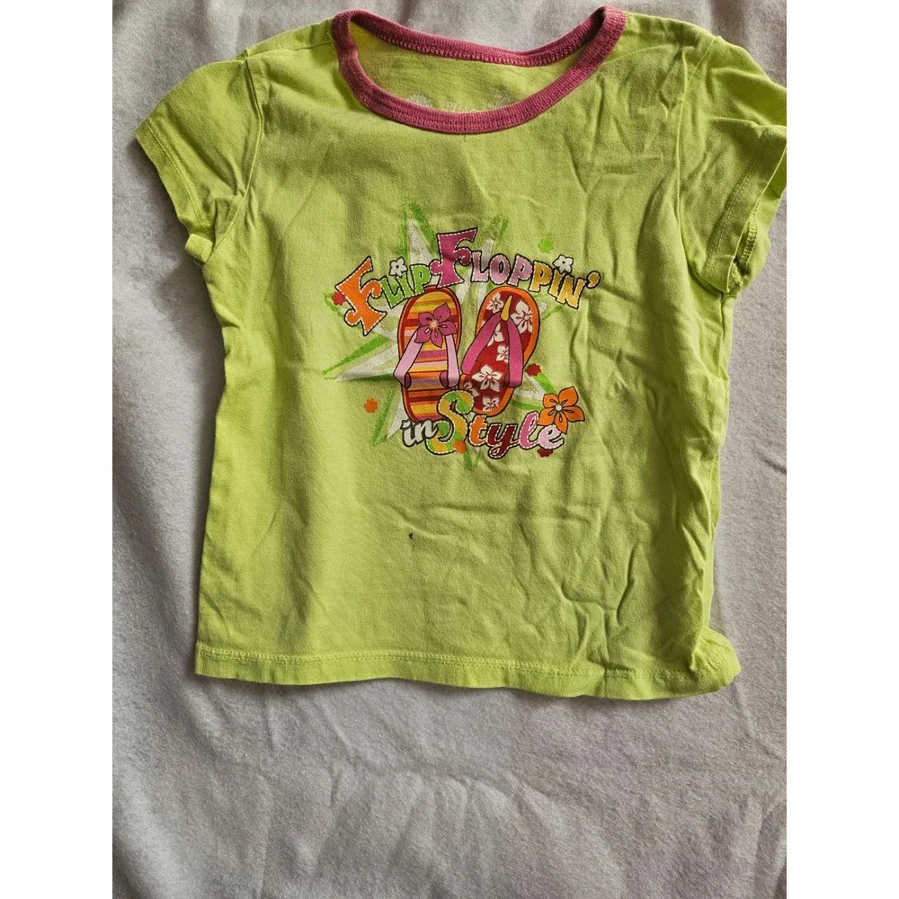 The Children's Place Girls Lime Green Flip Floppin In Style Graphic Tee 4T